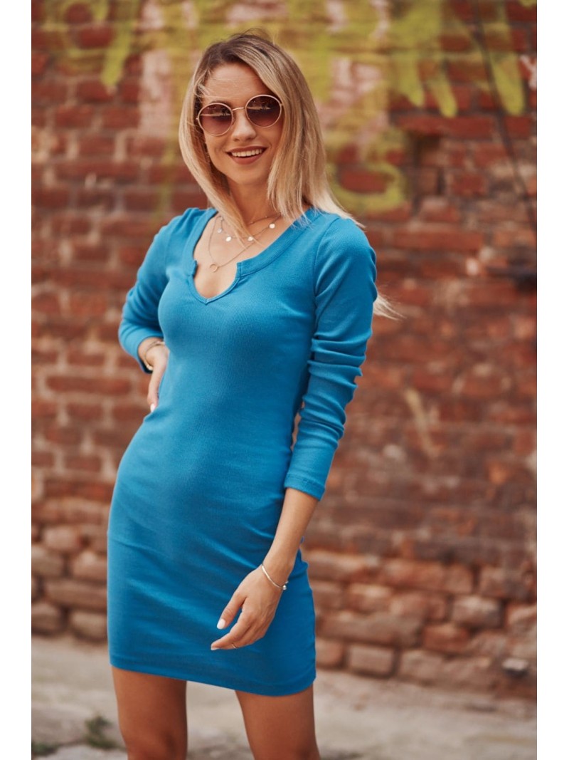 Fitted ribbed cornflower blue dress FG544 - Online store - Boutique